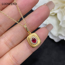 Load image into Gallery viewer, LUOWEND 18K Yellow Gold Real Natural Gemstone Pendant Necklace for Women
