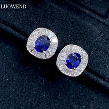 Load image into Gallery viewer, LUOWEND 18K White Gold Real Natural Sapphire Gemstone Earrings for Women