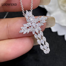 Load image into Gallery viewer, LUOWEND 18K White Gold Real Natural Diamond Cross Pendant Necklace for Women
