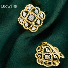 Load image into Gallery viewer, LUOWEND 18K White and Yellow Gold Real Natural Diamond Earrings for Women