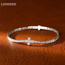 Load image into Gallery viewer, LUOWEND 18K White Gold Real Natural Diamond Bracelet for Women