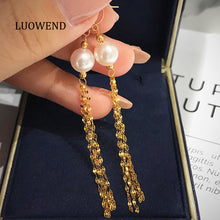 Load image into Gallery viewer, LUOWEND 18K Yellow Gold Real Natural Freshwater Pearl Earrings for Women