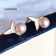 Load image into Gallery viewer, LUOWEND 18K White Gold Real Natural Akoya Pearl Earrings for Women
