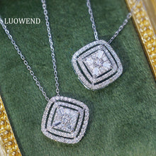 Load image into Gallery viewer, LUOWEND 18K White Gold Real Natural Diamond Pendant Necklace for Women