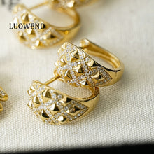 Load image into Gallery viewer, LUOWEND 18K Yellow Gold Real Natural Diamond Hoop Earrings for Women