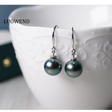Load image into Gallery viewer, LUOWEND 18K White Gold Real Natural Tahiti Black Pearl Earrings for Women