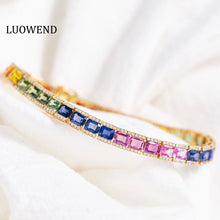 Load image into Gallery viewer, LUOWEND 18K Rose Gold Real Natural Aquamarine and Diamond Bracelet for Women
