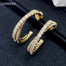 Load image into Gallery viewer, LUOWEND 18K Yellow Gold Real Natural Diamond Hoop Earrings for Women