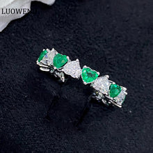 Load image into Gallery viewer, LUOWEND 18K White Gold Real Natural Emerald and Diamond Gemstone Ring for Women