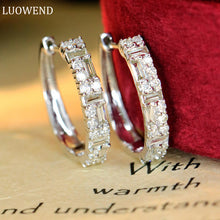 Load image into Gallery viewer, LUOWEND 18K White Gold Real Natural Diamond Hoop Earrings for Women