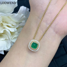 Load image into Gallery viewer, LUOWEND 18K Yellow Gold Real Natural Emerald Gemstone Necklace for Women