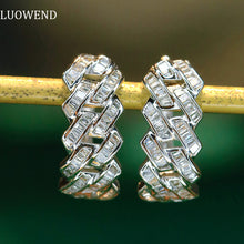 Load image into Gallery viewer, LUOWEND 18K White Gold Real Natural Diamond Hoop Earrings for Women