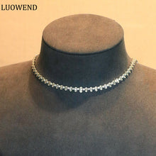 Load image into Gallery viewer, LUOWEND 18K White Gold Real Natural Diamond Necklace for Women