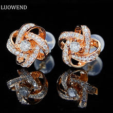 Load image into Gallery viewer, LUOWEND 18K White or Rose Gold Real Natural Diamond Stud Earrings for Women