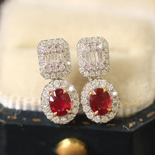 Load image into Gallery viewer, LUOWEND 18K White and Yellow Gold Real Natural Ruby and Diamond Earrings for Women
