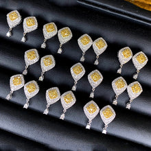 Load image into Gallery viewer, LUOWEND 18K White Gold Real Natural Yellow Diamond Stud Earrings for Women