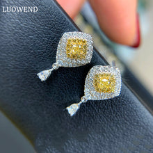 Load image into Gallery viewer, LUOWEND 18K White Gold Real Natural Yellow Diamond Stud Earrings for Women