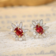 Load image into Gallery viewer, LUOWEND 18K White and Yellow Gold Real Natural Ruby and Diamond Gemstone Earrings for Women