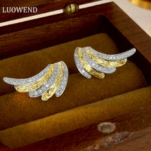 Load image into Gallery viewer, LUOWEND 18K White and Yellow Gold Real Natural Diamond Stud Earrings for Women