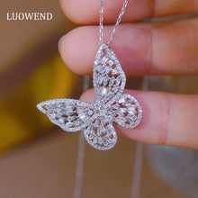 Load image into Gallery viewer, LUOWEND 18K White Gold Real Natural Diamond Pendant Necklace for Women