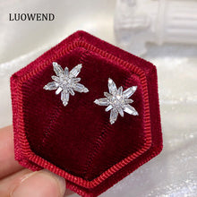 Load image into Gallery viewer, LUOWEND 18K White Gold Real Natural Diamond Stud Earrings for Women