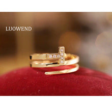 Load image into Gallery viewer, LUOWEND 18K Yellow Gold Real Natural Diamond Ring for Women