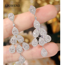 Load image into Gallery viewer, LUOWEND 18K White Gold Real Natural Diamond Drop Earrings for Women