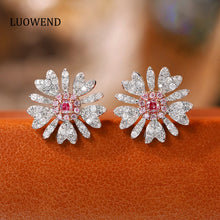 Load image into Gallery viewer, LUOWEND 18K White Gold Real Natural Pink Diamond Earrings for Women