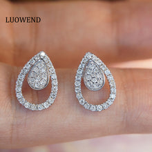Load image into Gallery viewer, LUOWEND 18K White Gold Real Natural Diamond Stud Earrings for Women