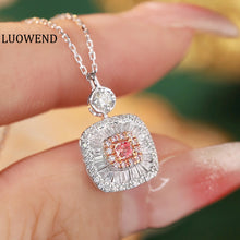 Load image into Gallery viewer, LUOWEND 18K White Gold Real Natural Pink Diamond Pendant Necklace for Women
