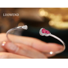 Load image into Gallery viewer, LUOWEND 18K White Gold Real Natural Ruby and Diamond Gemstone Bracelet for Women