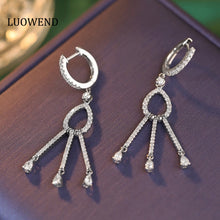 Load image into Gallery viewer, LUOWEND 18K White Gold Real Natural Diamond Drop Earrings for Women
