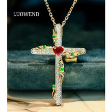 Load image into Gallery viewer, LUOWEND 18K White+Yellow Gold Natural Ruby Pendant for Women