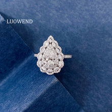 Load image into Gallery viewer, LUOWEND 18K White Gold Natural Diamond Ring for Women