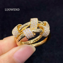 Load image into Gallery viewer, LUOWEND 18K Yellow Gold Natural Diamond Ring for Women