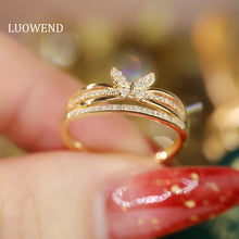 Load image into Gallery viewer, LUOWEND 18K Yellow Gold Real Natural Diamond Ring for Women