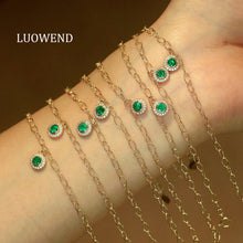Load image into Gallery viewer, LUOWEND 18K Yellow Gold Fine Jewelry Real Natural Emerald Bracelet for Women