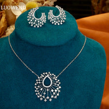 Load image into Gallery viewer, LUOWEND 18K White Gold Real Natural Diamond Necklace&Earrings for Women