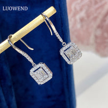 Load image into Gallery viewer, LUOWEND 18K White Gold Real Natural Diamond Drop Earrings for Women