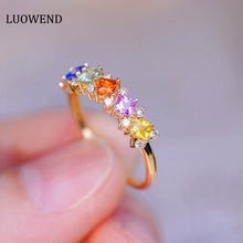 Load image into Gallery viewer, LUOWEND 18K Yellow Gold Real Natural Aquamarine and Diamond Gemstone Ring for Women