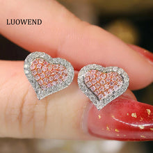 Load image into Gallery viewer, LUOWEND 18K White Gold Real Natural Pink Diamond Stud Earrings for Women