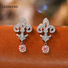 Load image into Gallery viewer, LUOWEND 18K White Gold Real Natural Pink Diamond Earrings for Women