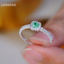 Load image into Gallery viewer, LUOWEND 18K White Gold Real Natural Green Diamond Ring for Women
