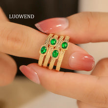 Load image into Gallery viewer, LUOWEND 18K Yellow Gold Natural Emerald Ring for Women