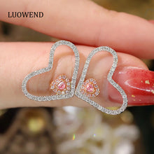 Load image into Gallery viewer, LUOWEND 18K White Gold Real Natural Pink Diamond Stud Earrings for Women