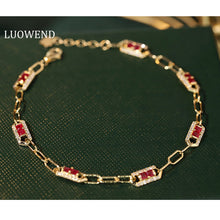 Load image into Gallery viewer, LUOWEND 18K Yellow Gold Real Natural Ruby and Diamond Gemstone Bracelet for Women