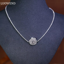 Load image into Gallery viewer, LUOWEND 18K White Gold Real Natural Diamond Necklace for Women