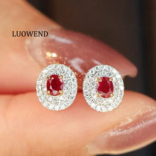 Load image into Gallery viewer, LUOWEND 18K White Gold Natural Ruby Earrings for Women