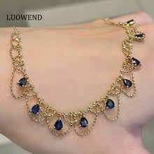 Load image into Gallery viewer, LUOWEND 18K Yellow Gold Natural Sapphire Necklace for Women
