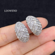 Load image into Gallery viewer, LUOWEND 18K White Gold Natural Diamond Earrings for Women